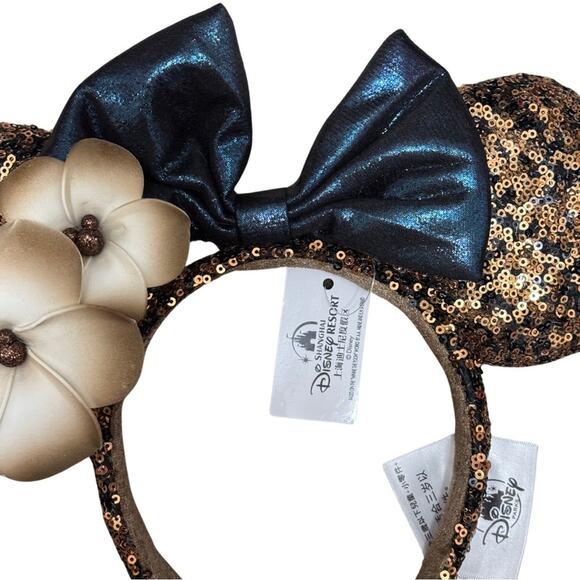 NWT Disney Parks Aulani Minnie Ears Hawaii Bronze Sequin Plumeria Headband Hat - Picture 4 of 5